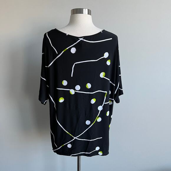 Clara Sun Woo Dolman Sleeve Tunic Black Geometric Medium M Packable Blouse - Picture 6 of 11